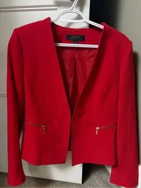 Tahari | Jackets & Coats | Tahari Red Openfront Blazer With Gold Zipper ...